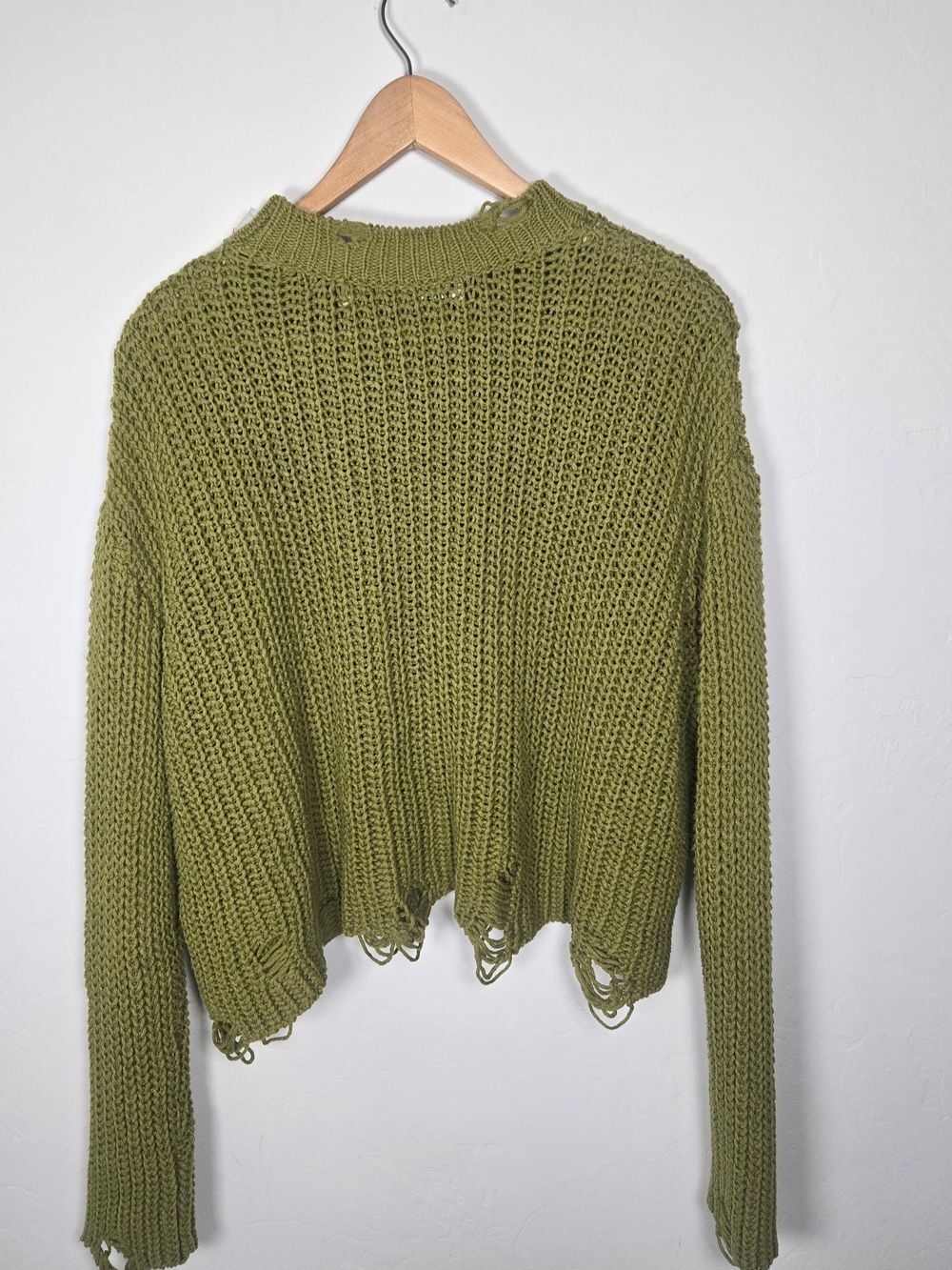 Zara Olive Green Distressed Open Knit Grunge Sweater Crop Top Size M
